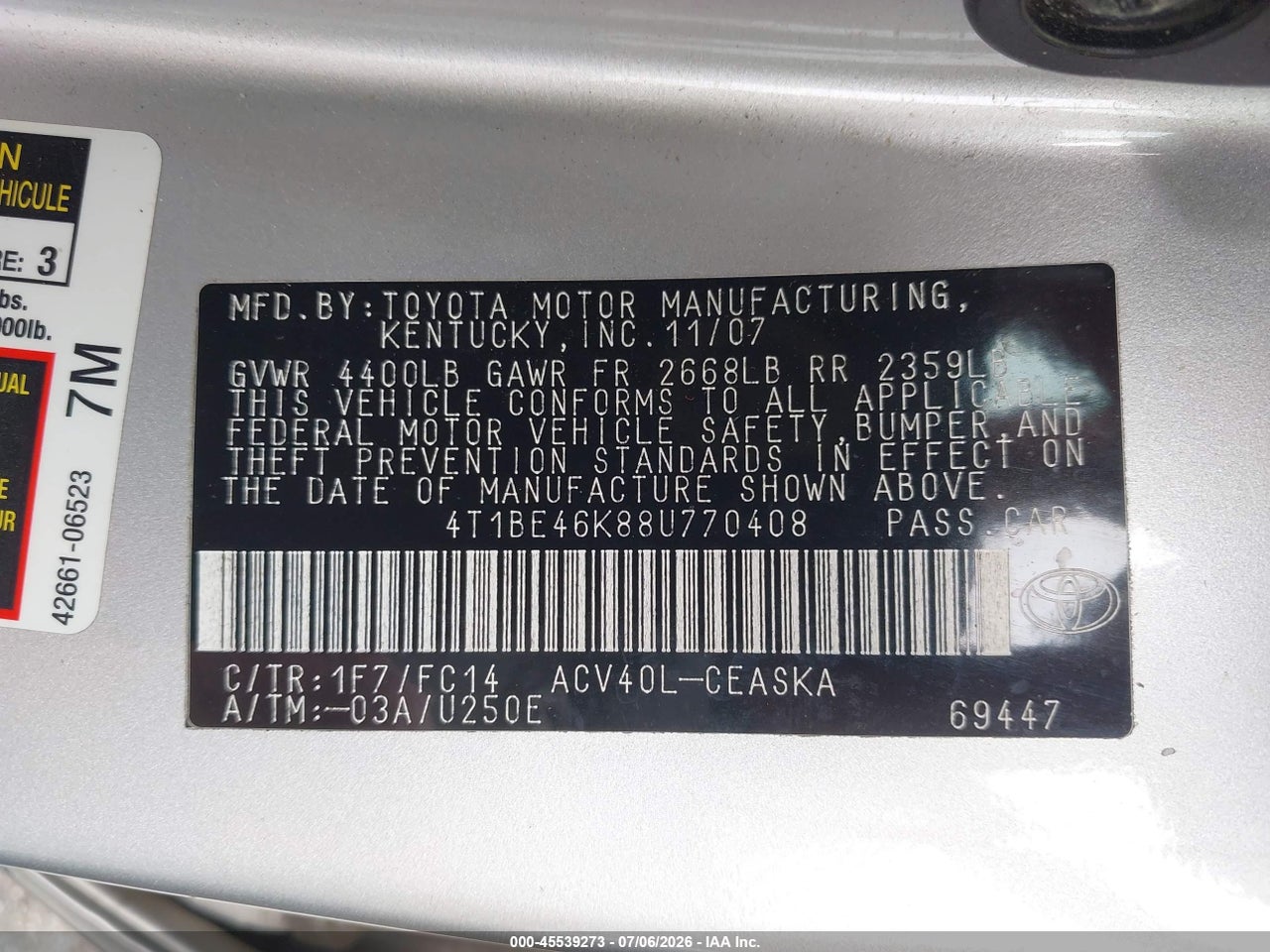 2008 TOYOTA CAMRY CE/LE/XLE/SE thumbnail 10
