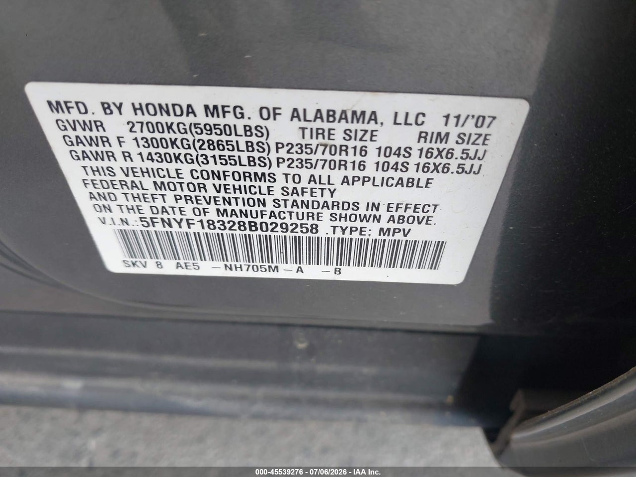 2008 HONDA PILOT SE thumbnail 10