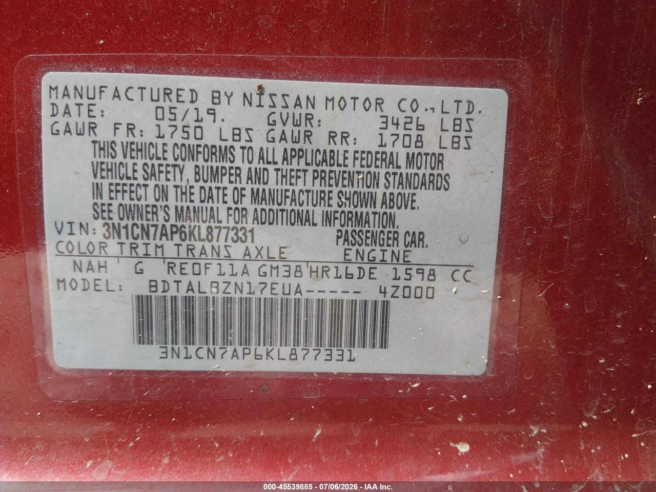 2019 NISSAN VERSA 1.6 SV thumbnail 10