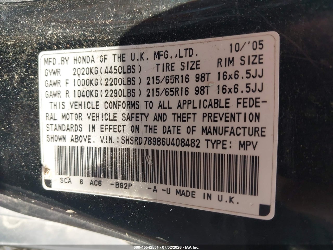 2006 HONDA CR-V SE thumbnail 10