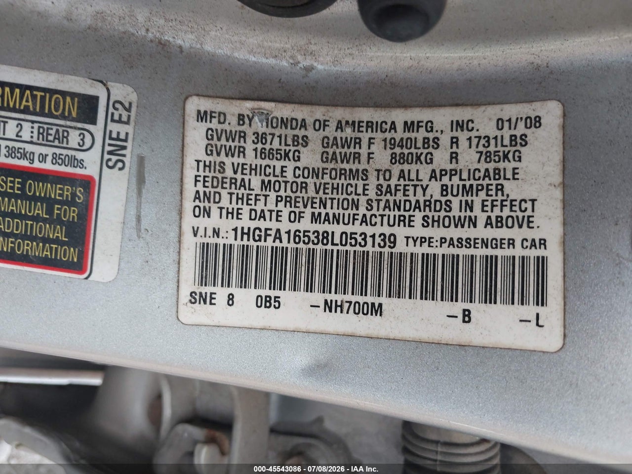2008 HONDA CIVIC LX thumbnail 10