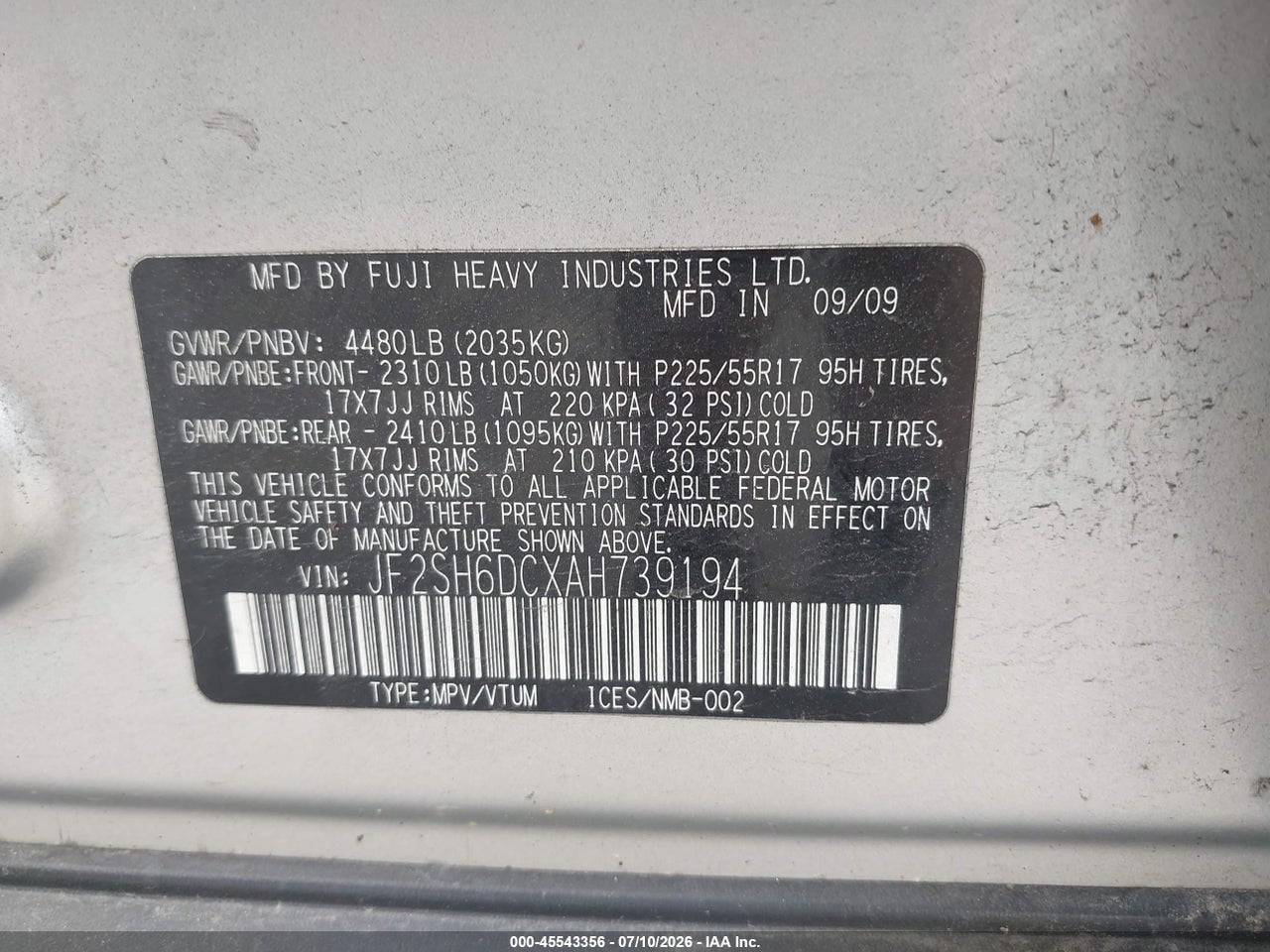 2010 SUBARU FORESTER 2.5X LIMITED thumbnail 10