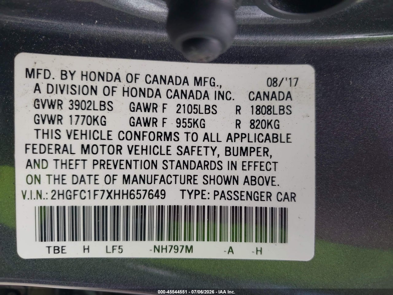 2017 HONDA CIVIC EX-L thumbnail 10