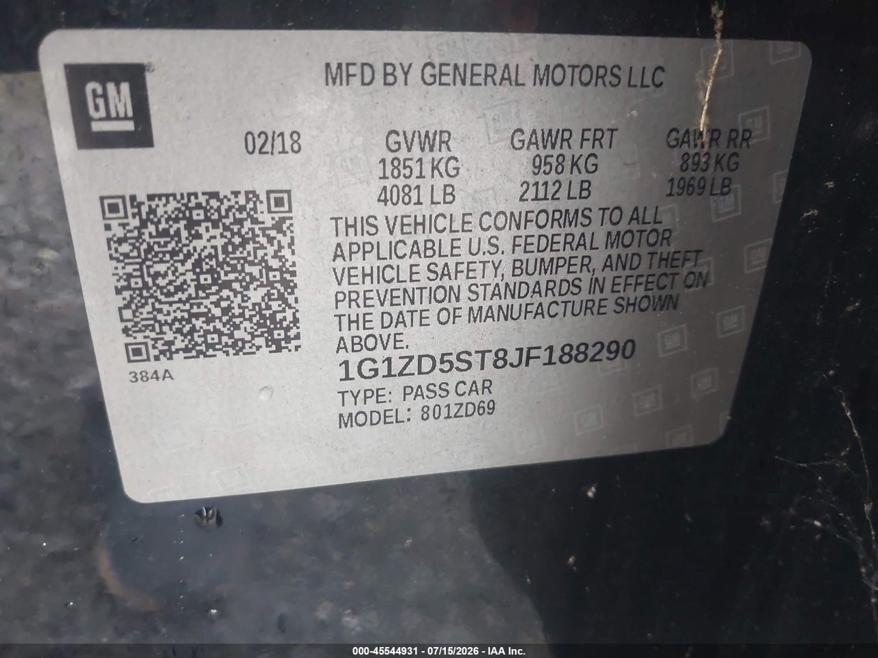 2018 CHEVROLET MALIBU LT thumbnail 10