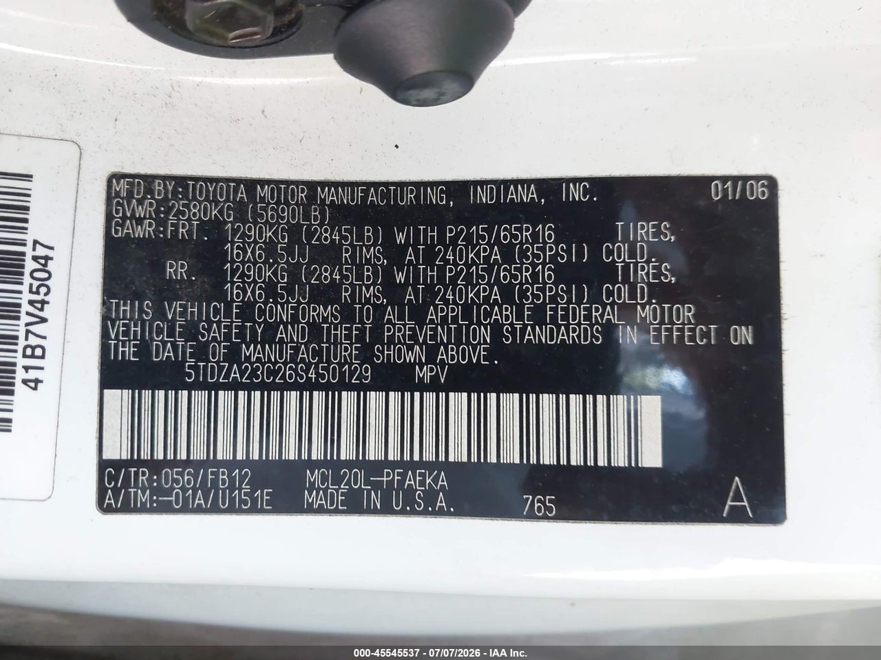 2006 TOYOTA SIENNA CE thumbnail 10