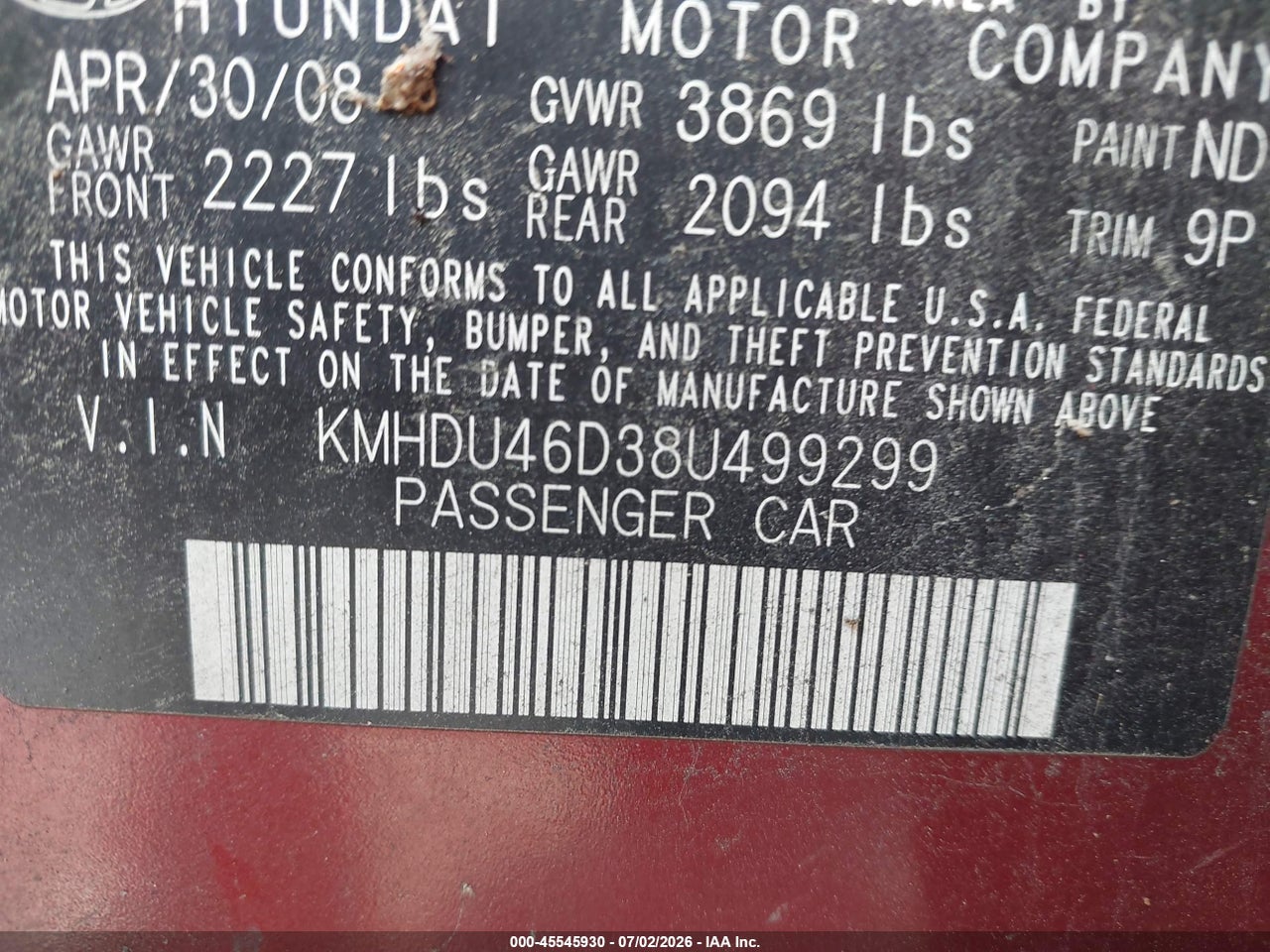 2008 HYUNDAI ELANTRA GLS/SE thumbnail 10