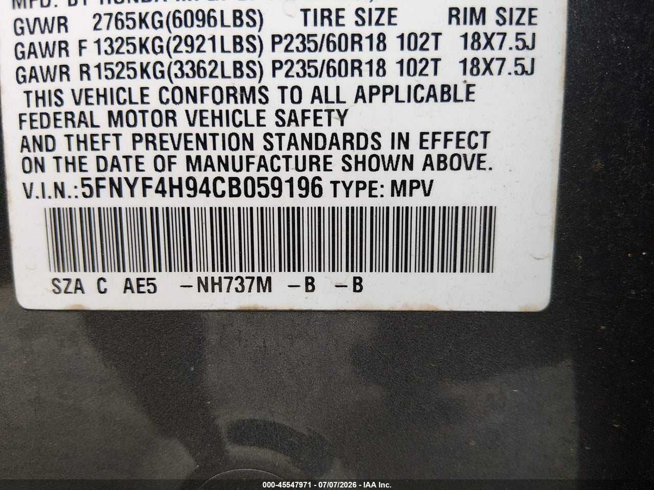 2012 HONDA PILOT TOURING thumbnail 10