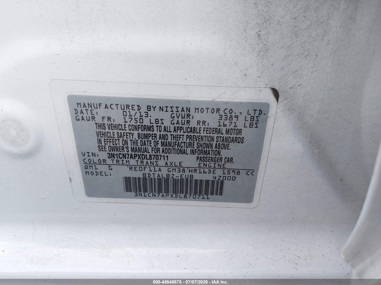 2013 NISSAN VERSA 1.6 SV thumbnail 10
