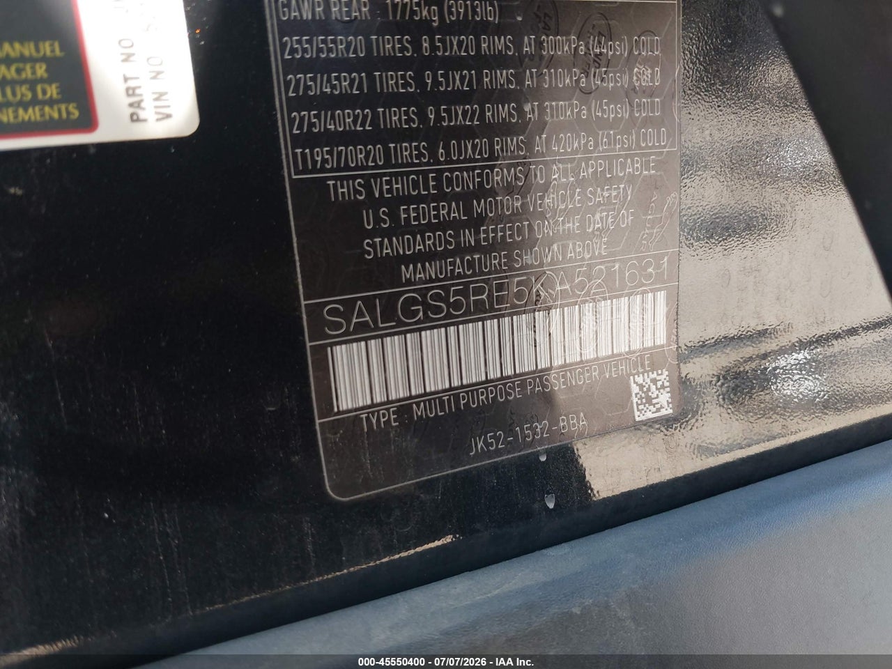 2019 LAND ROVER RANGE ROVER 5.0L V8 SUPERCHARGED thumbnail 10