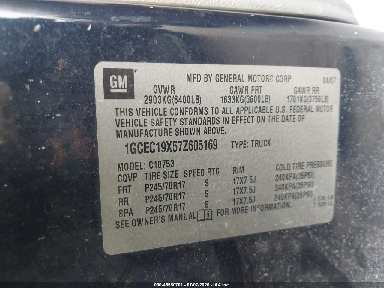 2007 CHEVROLET SILVERADO 1500 WORK TRUCK thumbnail 10