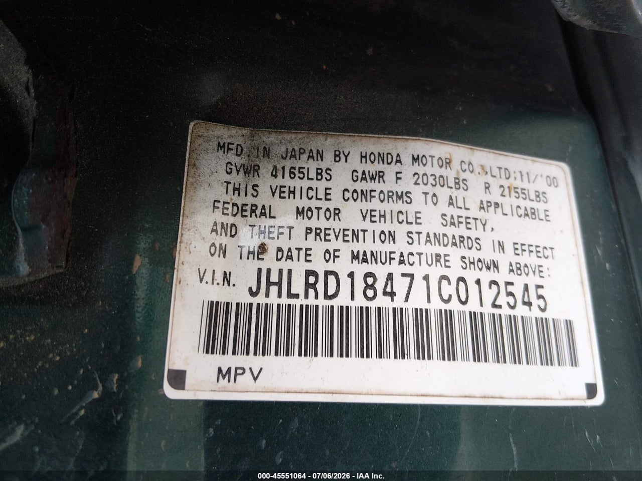 2001 HONDA CR-V LX thumbnail 10