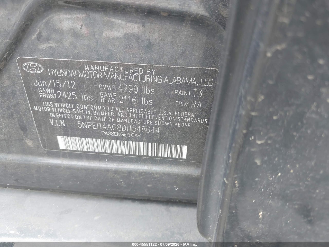 2013 HYUNDAI SONATA GLS thumbnail 10