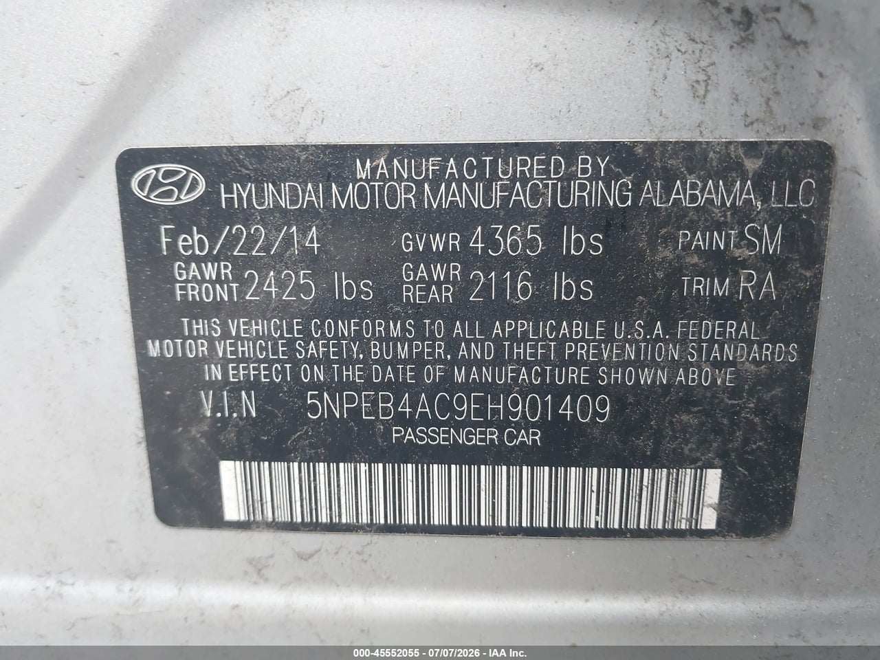 2014 HYUNDAI SONATA GLS thumbnail 10