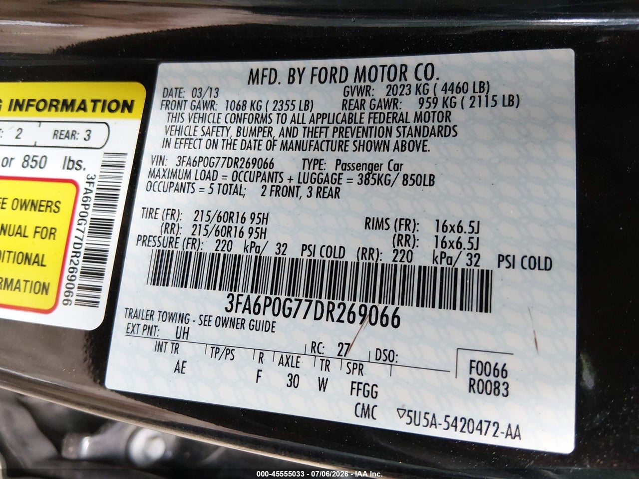 2013 FORD FUSION S thumbnail 10