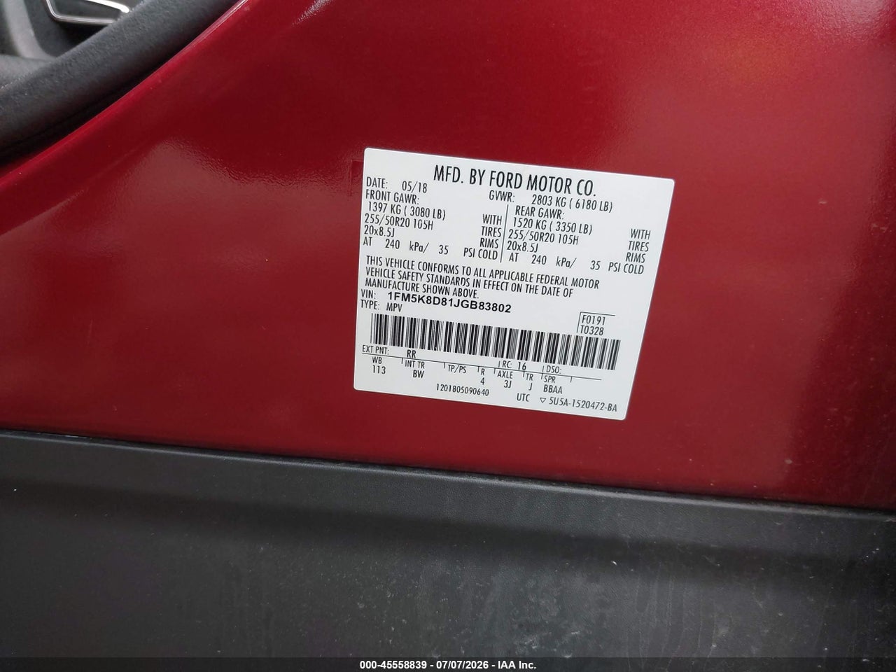 2018 FORD EXPLORER XLT thumbnail 10