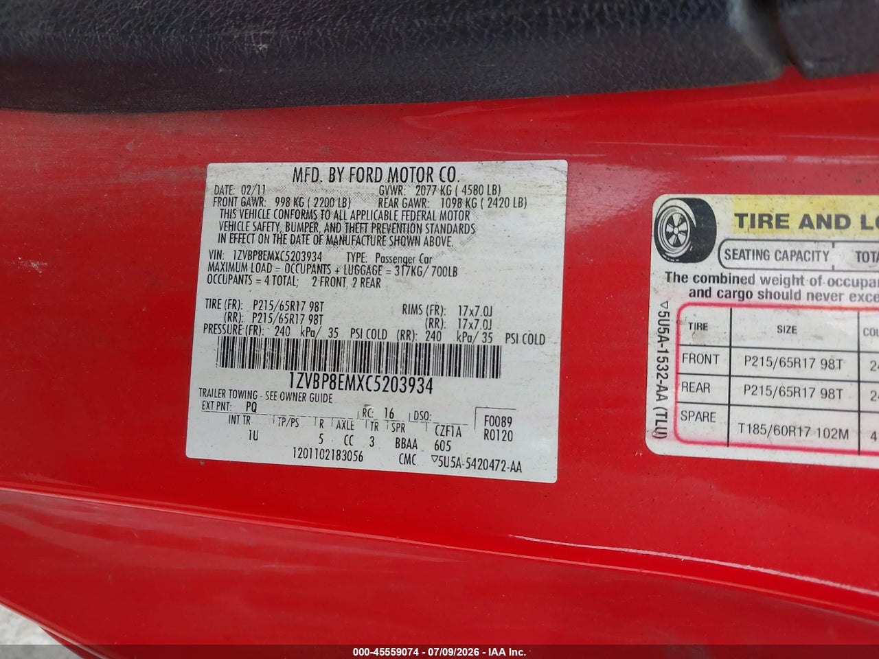 2012 FORD MUSTANG V6/V6 PREMIUM thumbnail 10
