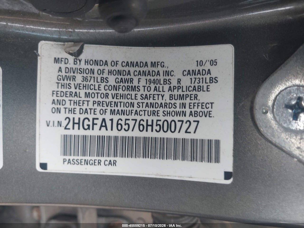 2006 HONDA CIVIC LX thumbnail 10