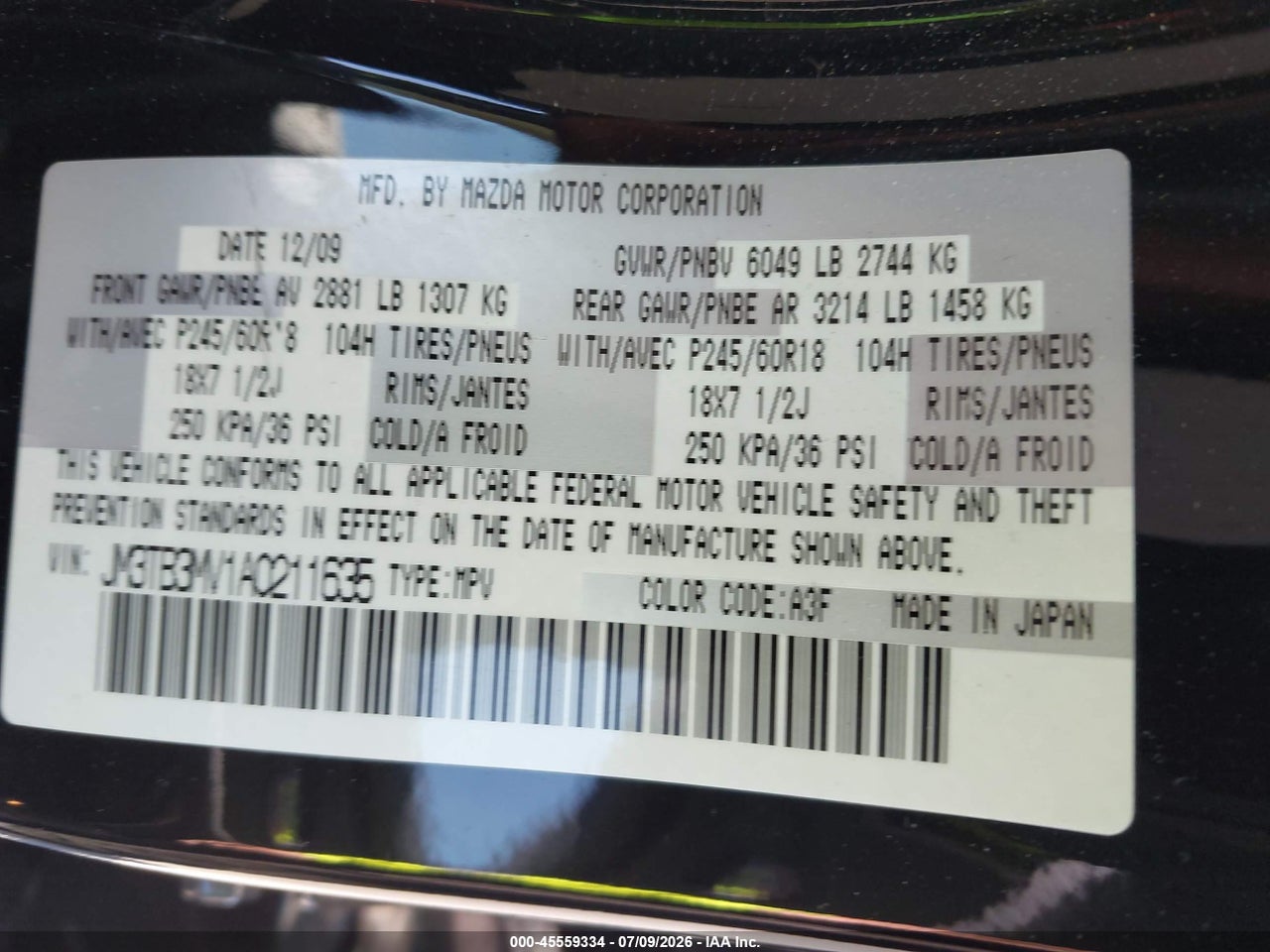 2010 MAZDA CX-9 TOURING thumbnail 10