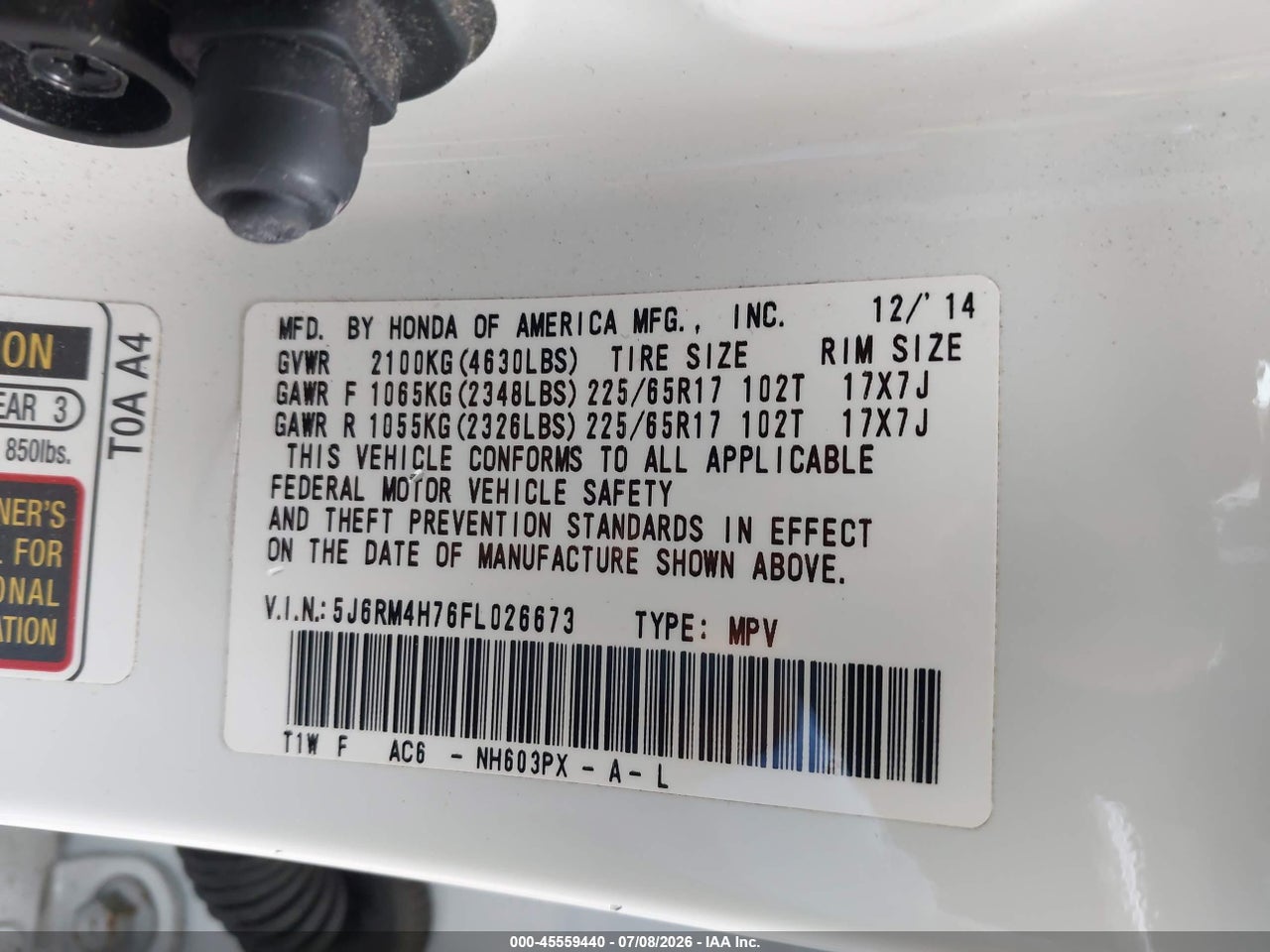 2015 HONDA CR-V EX-L thumbnail 10