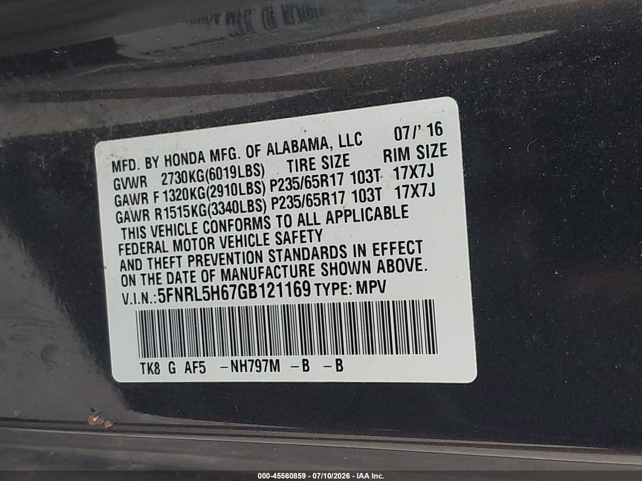 2016 HONDA ODYSSEY EX-L thumbnail 10