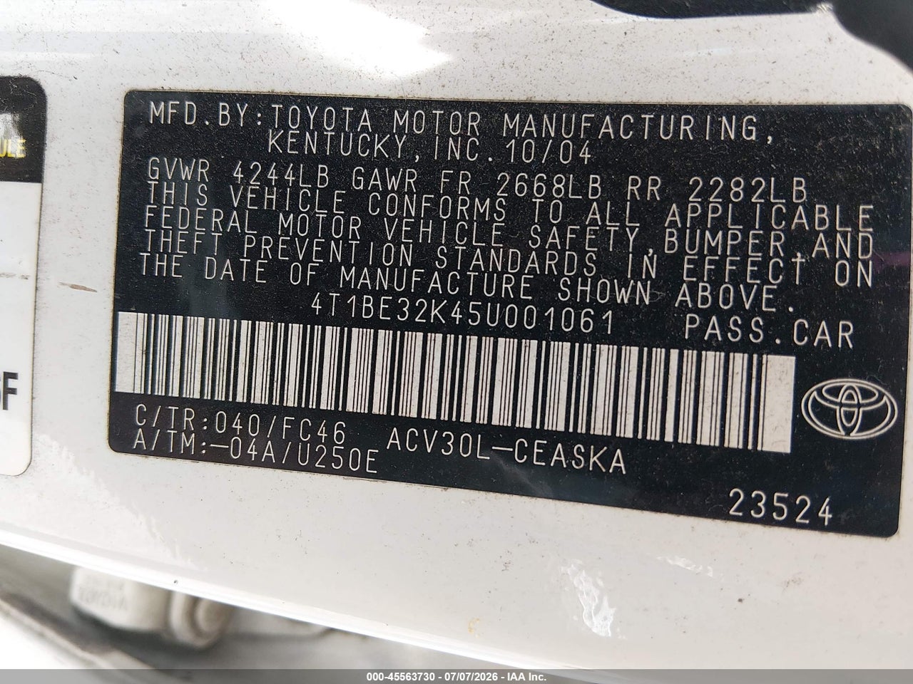 2005 TOYOTA CAMRY SE thumbnail 10