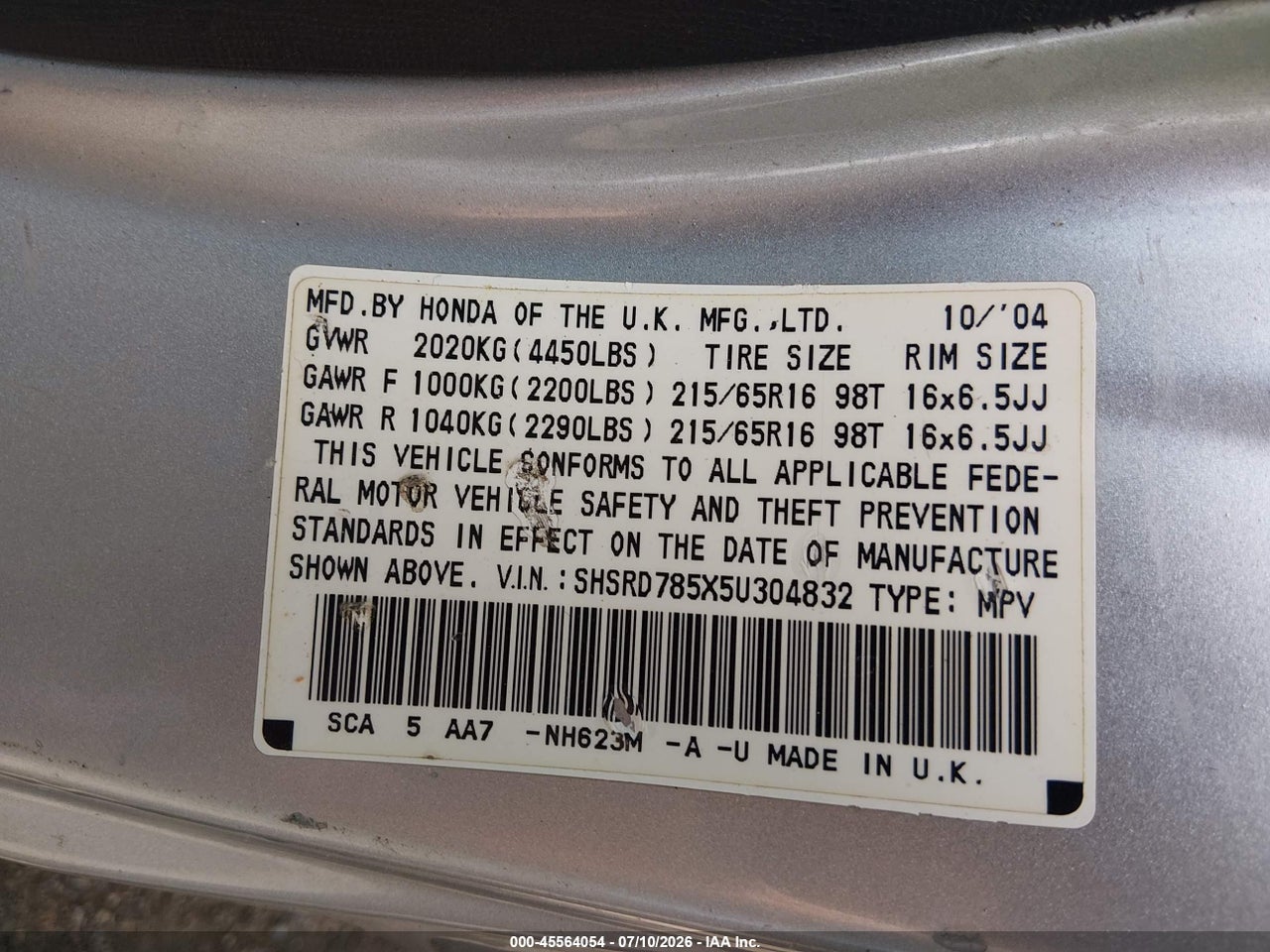 2005 HONDA CR-V LX thumbnail 10