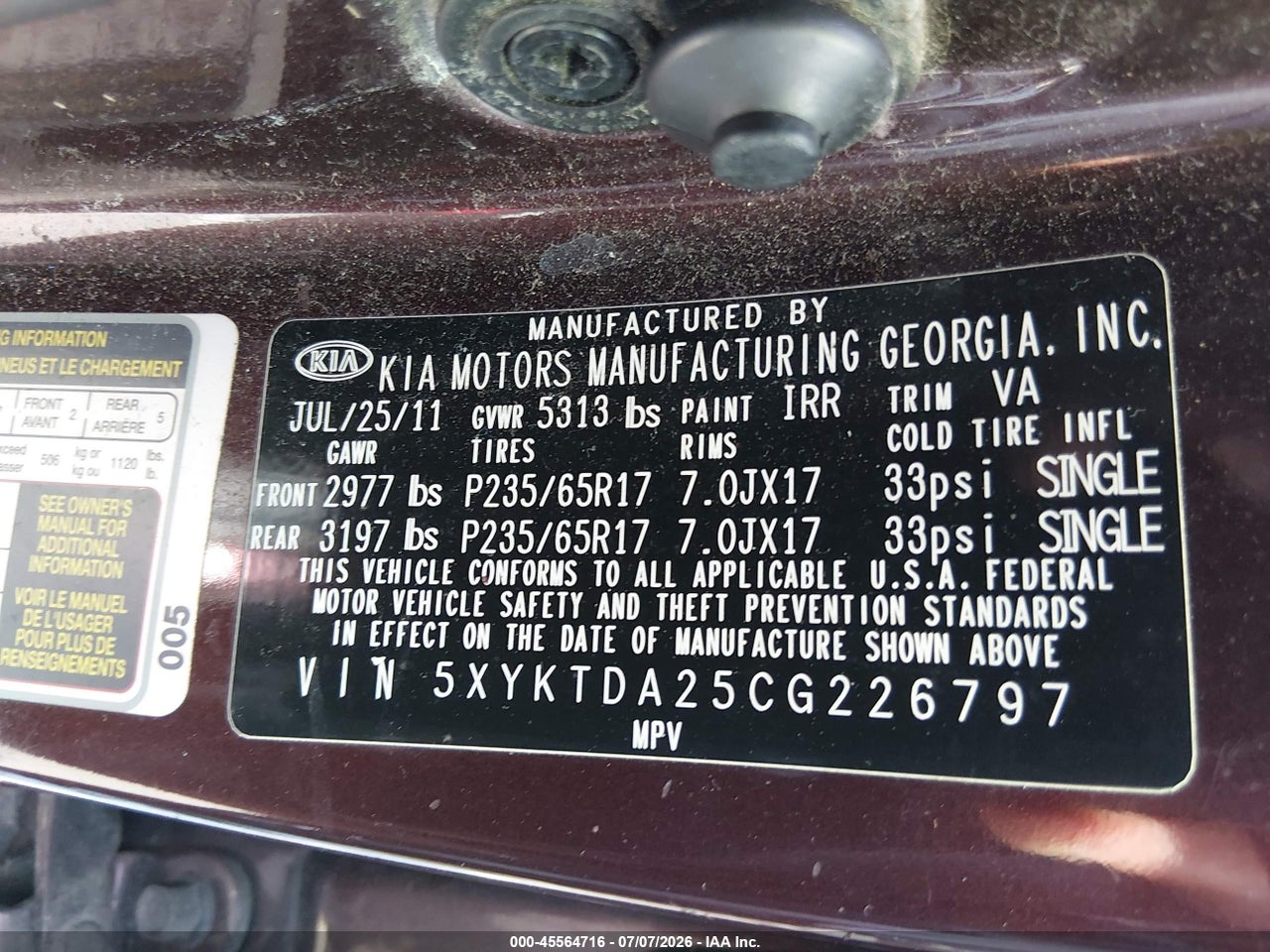 2012 KIA SORENTO LX V6 thumbnail 10