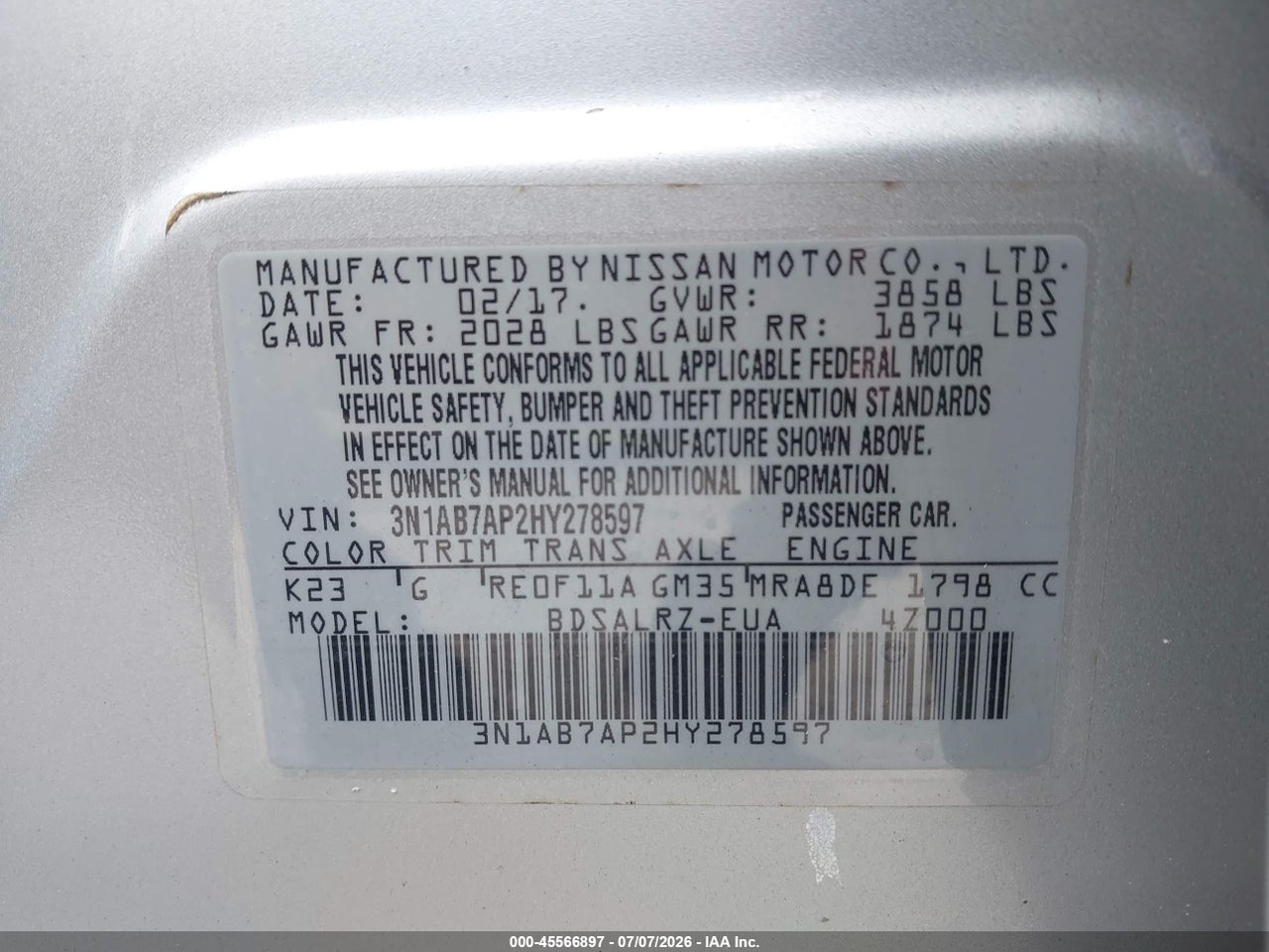 2017 NISSAN SENTRA SR thumbnail 10