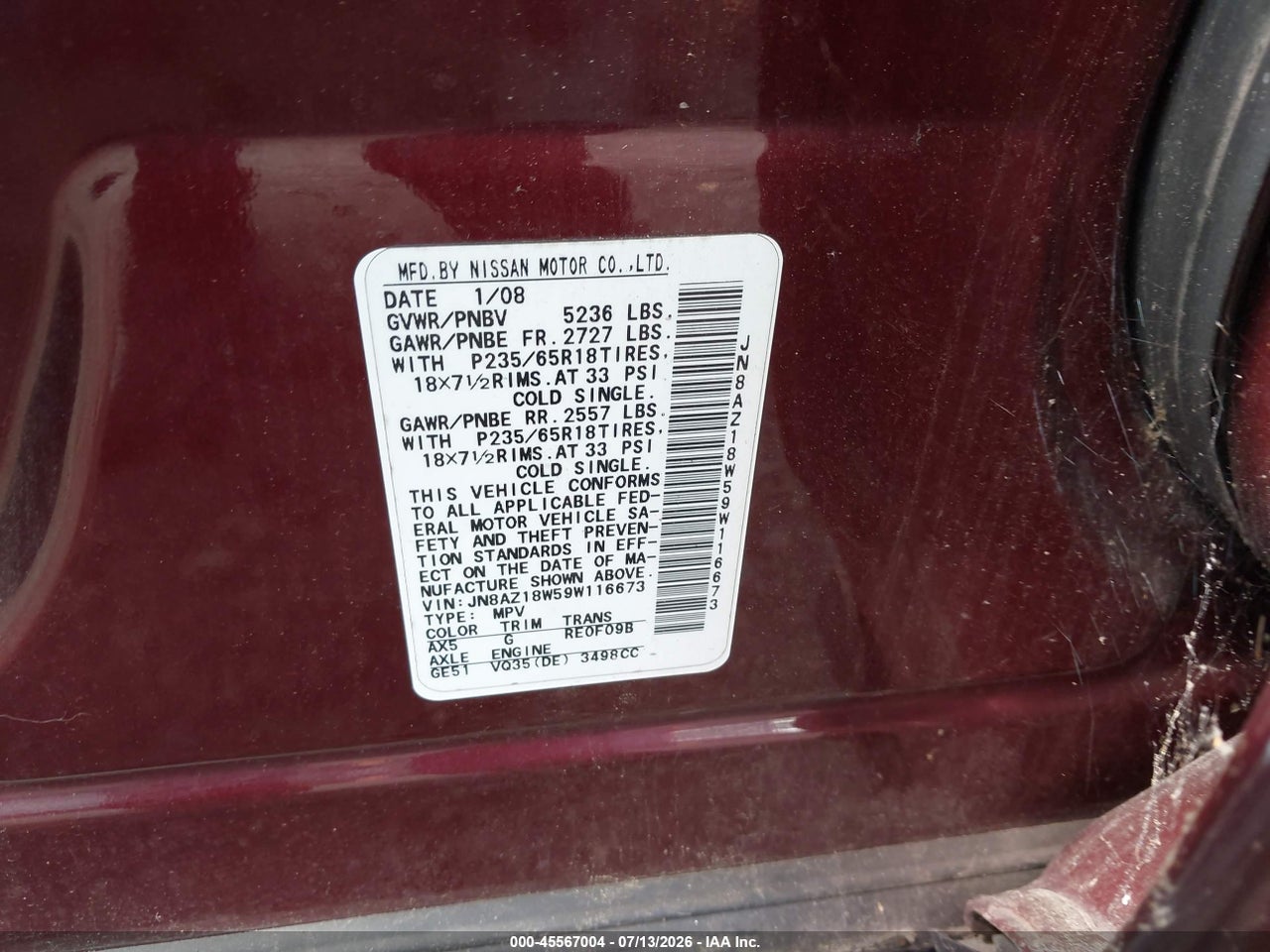 2009 NISSAN MURANO SL thumbnail 10