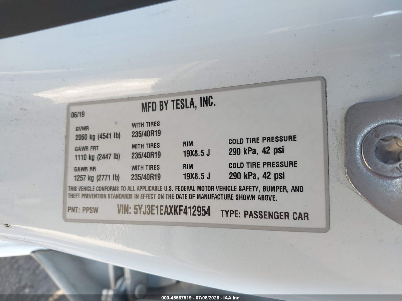 2019 TESLA MODEL 3 LONG RANGE/MID RANGE/STANDARD RANGE/STANDARD RANGE PLUS thumbnail 10