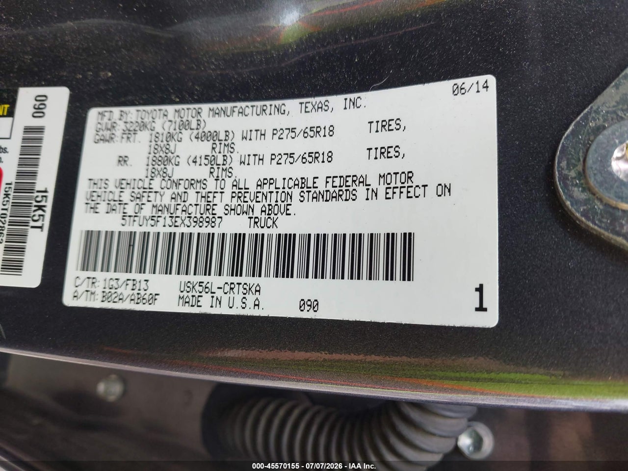 2014 TOYOTA TUNDRA SR5 5.7L V8 thumbnail 10
