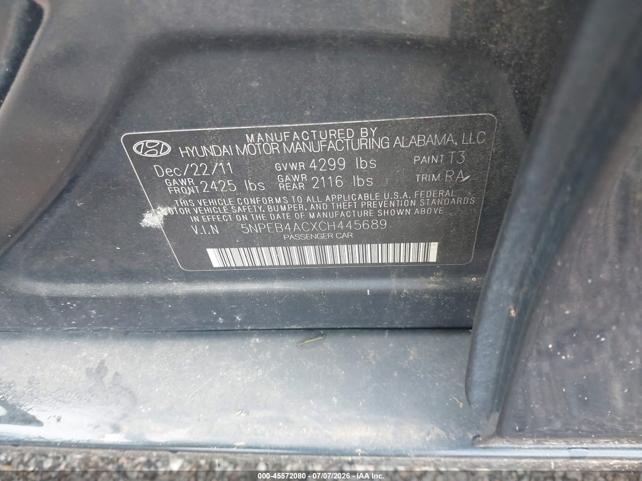 2012 HYUNDAI SONATA GLS thumbnail 10