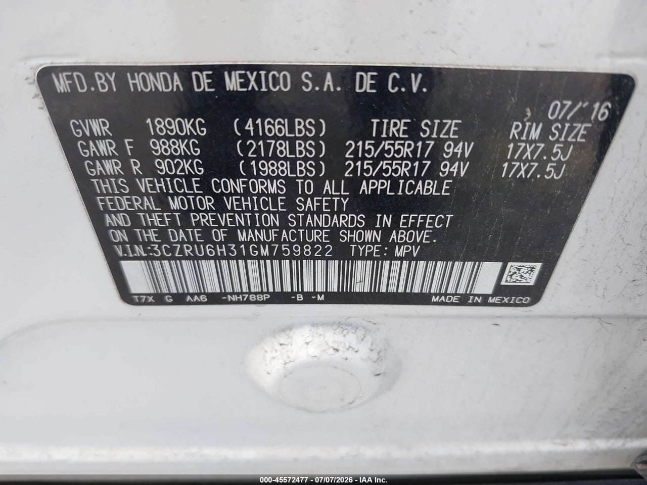2016 HONDA HR-V LX thumbnail 10