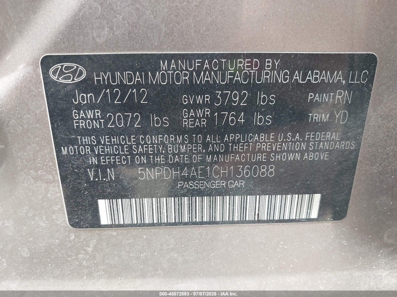 2012 HYUNDAI ELANTRA GLS thumbnail 10