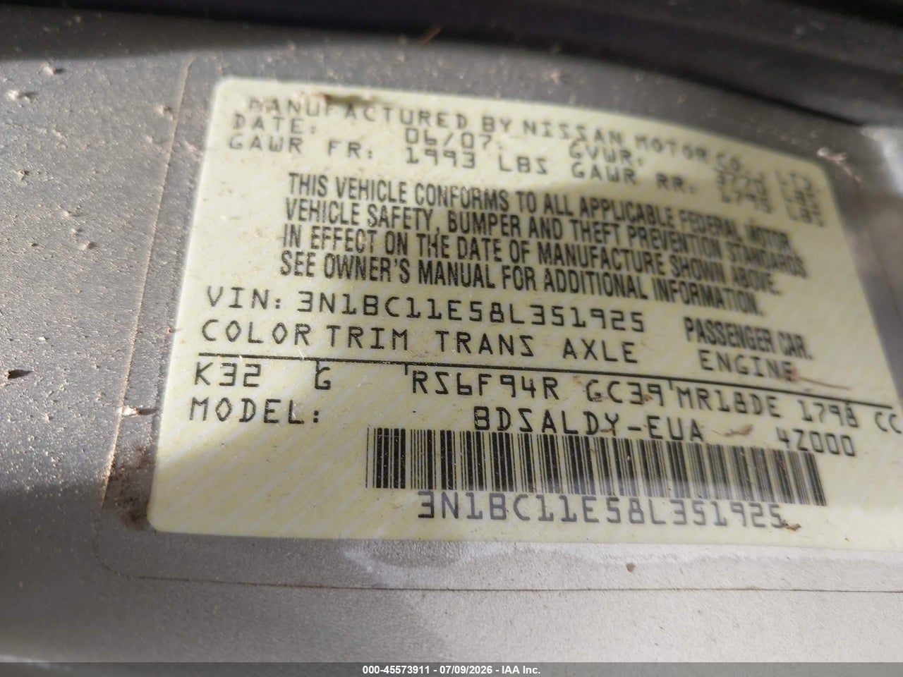 2008 NISSAN VERSA 1.8 S thumbnail 10