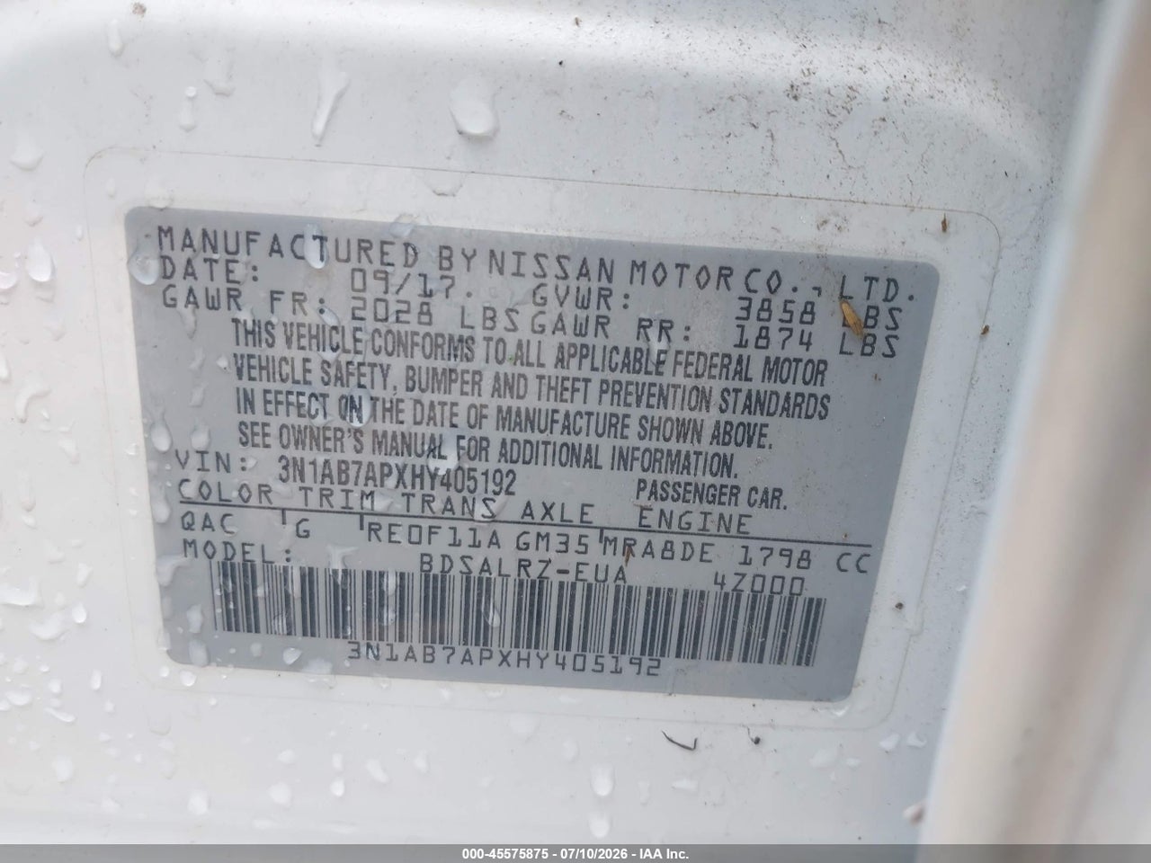 2017 NISSAN SENTRA SR thumbnail 10