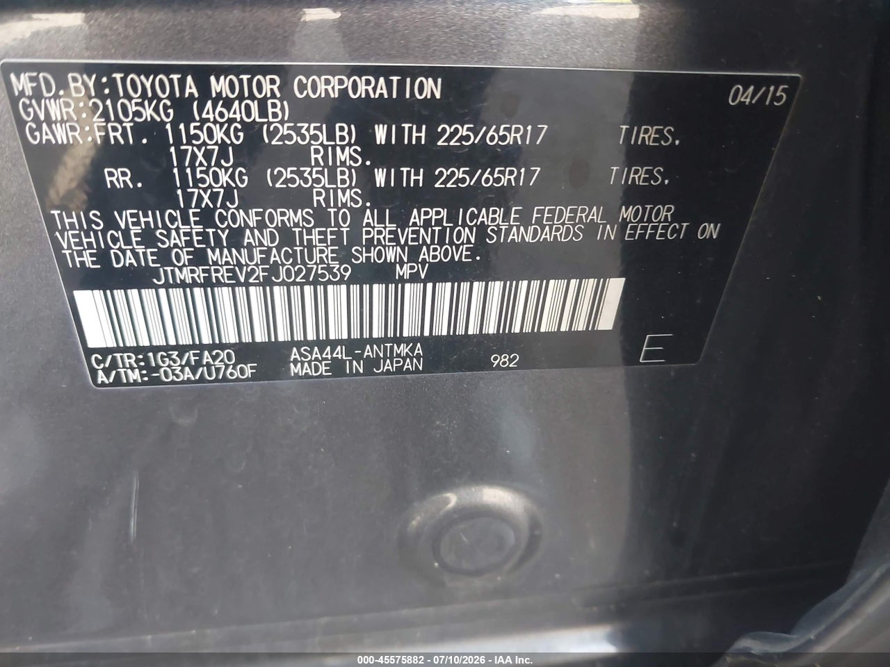 2015 TOYOTA RAV4 XLE thumbnail 10