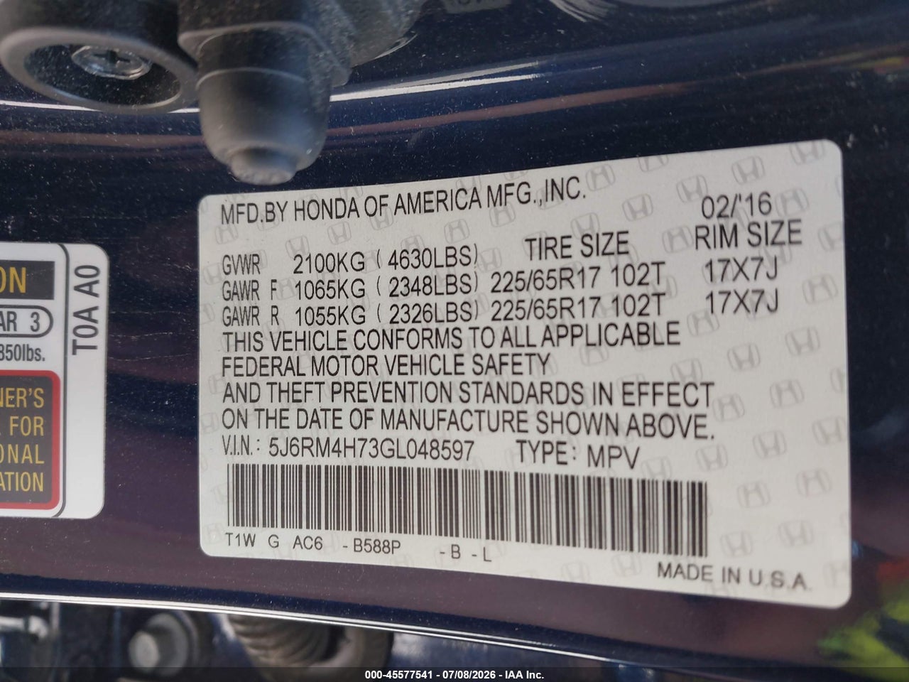 2016 HONDA CR-V EX-L thumbnail 10