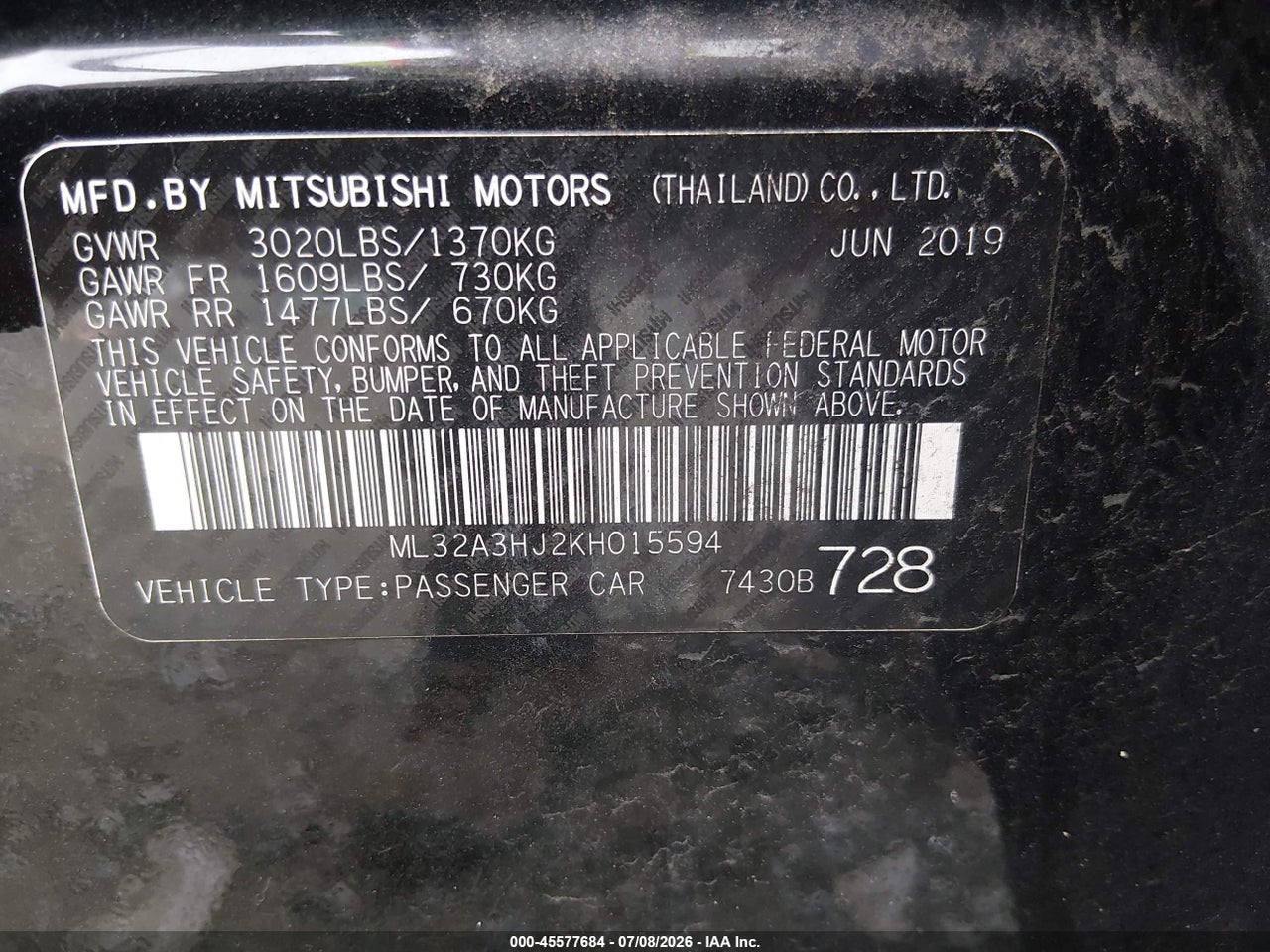 2019 MITSUBISHI MIRAGE ES thumbnail 10