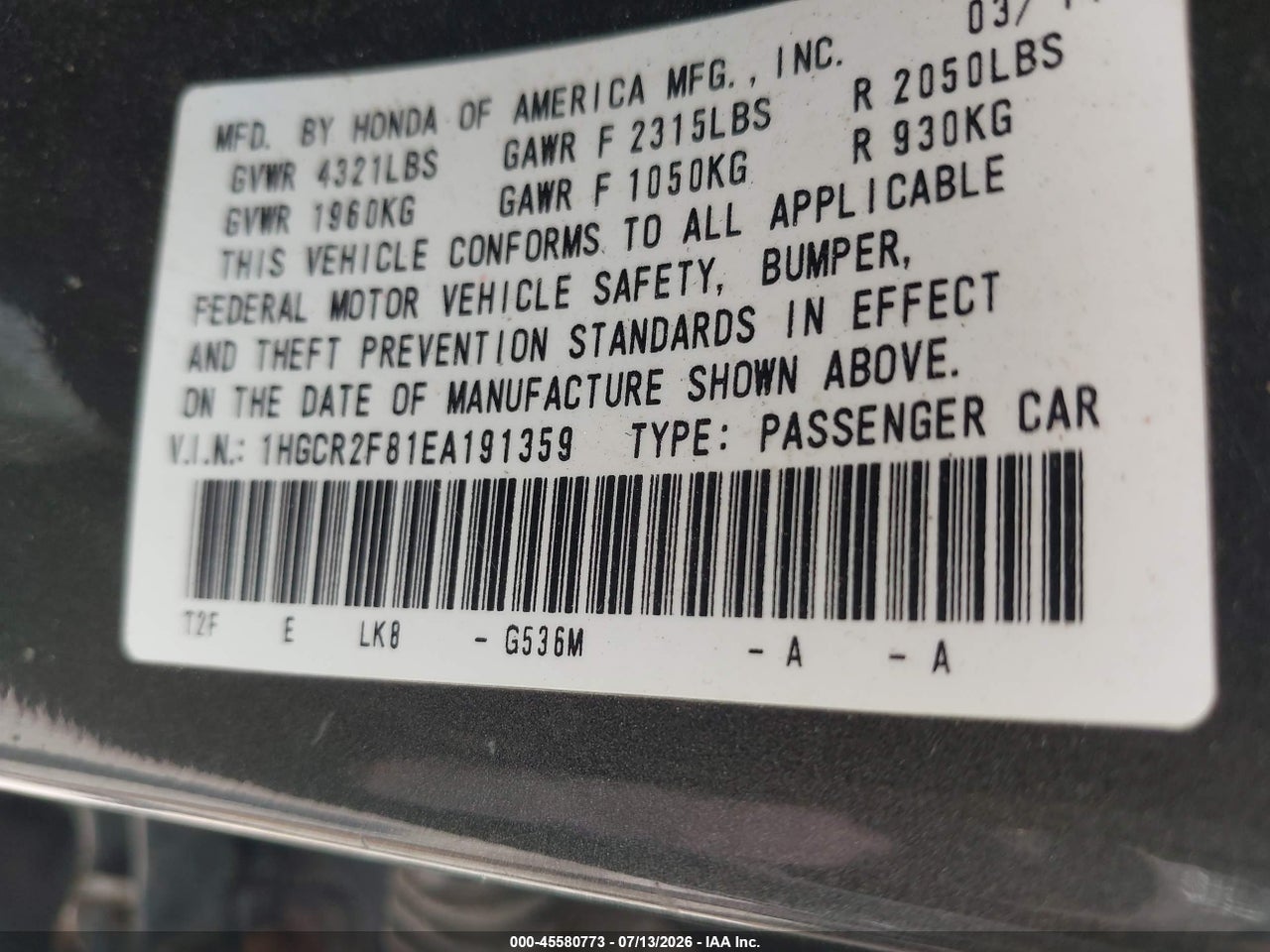 2014 HONDA ACCORD EX-L thumbnail 10