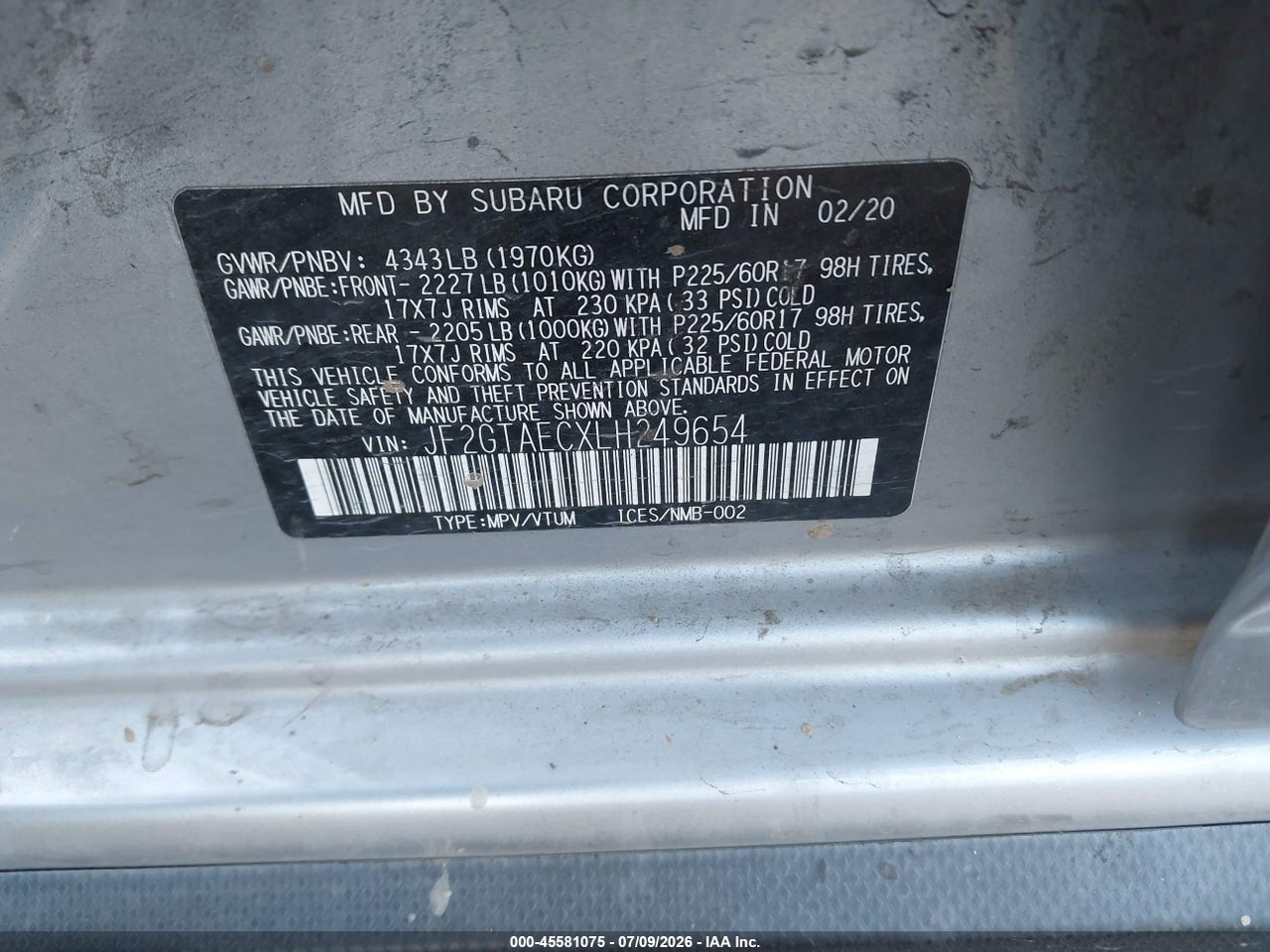 2020 SUBARU CROSSTREK PREMIUM thumbnail 10