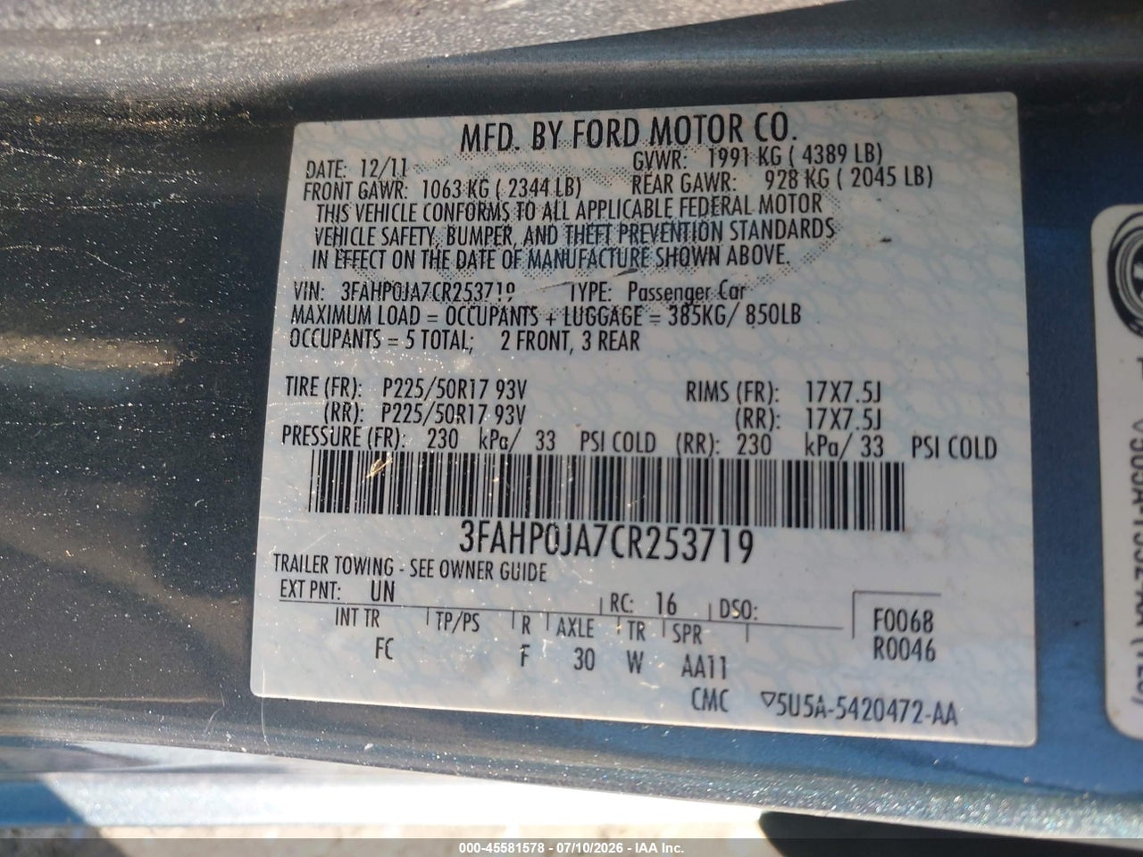 2012 FORD FUSION SEL thumbnail 10