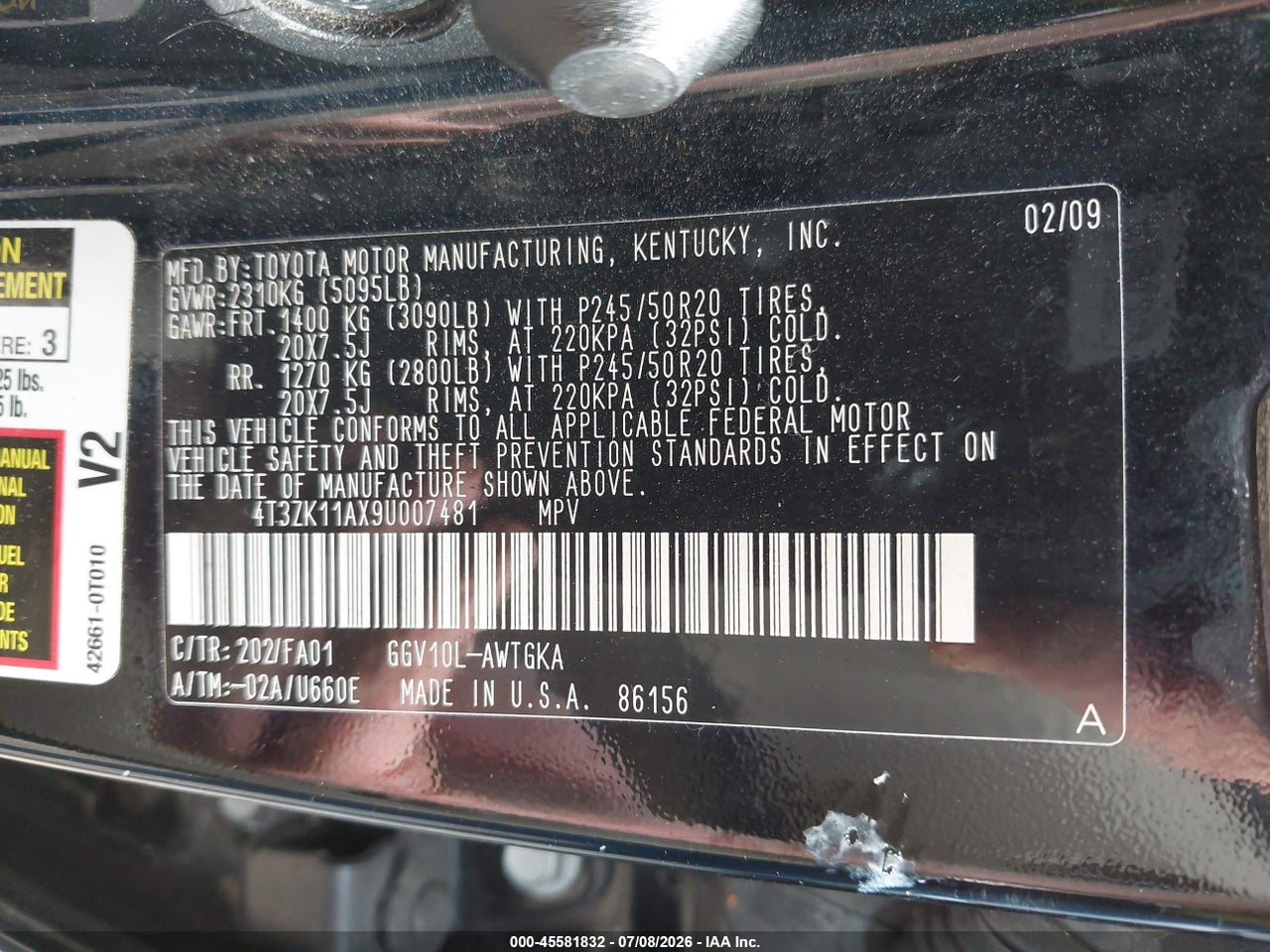 2009 TOYOTA VENZA BASE V6 thumbnail 10
