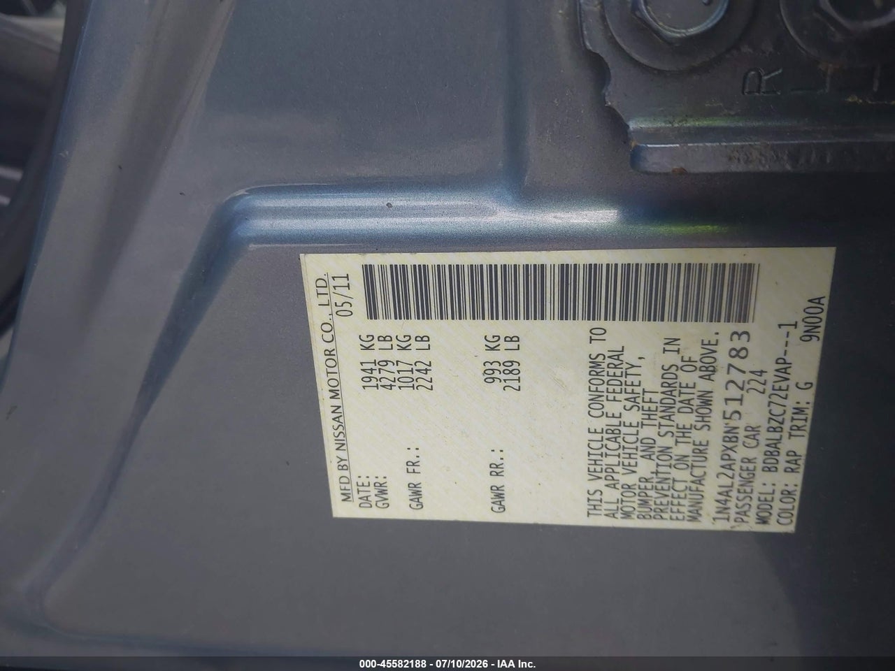 2011 NISSAN ALTIMA 2.5 S thumbnail 10
