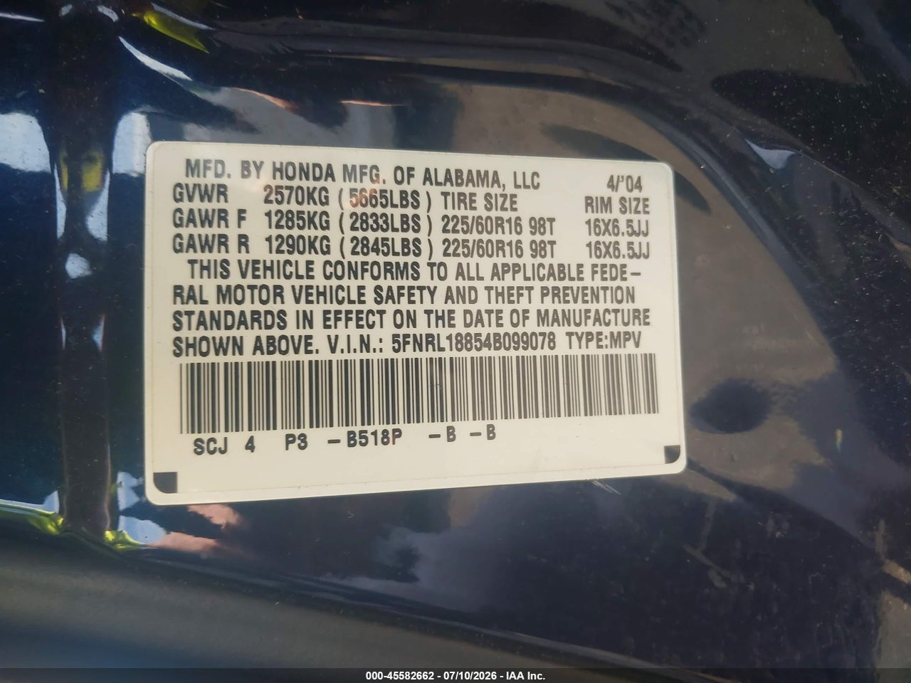 2004 HONDA ODYSSEY EX thumbnail 10