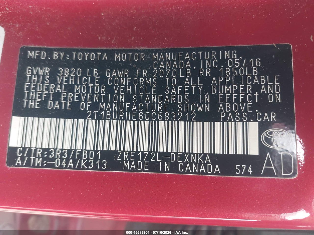 2016 TOYOTA COROLLA LE thumbnail 10