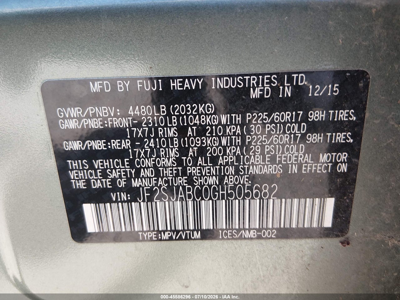2016 SUBARU FORESTER 2.5I thumbnail 10