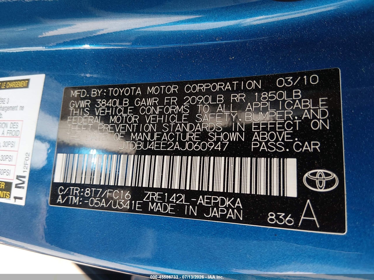2010 TOYOTA COROLLA LE thumbnail 10