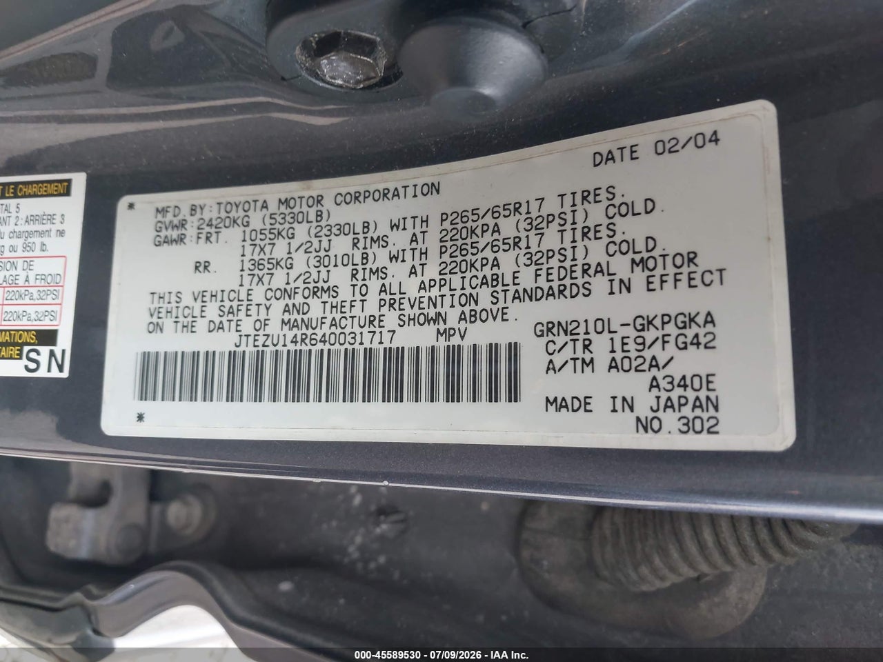 2004 TOYOTA 4RUNNER SR5 V6 thumbnail 10