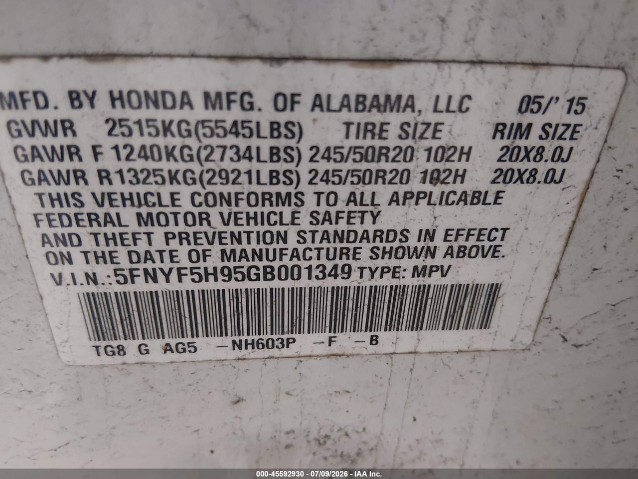 2016 HONDA PILOT TOURING thumbnail 10